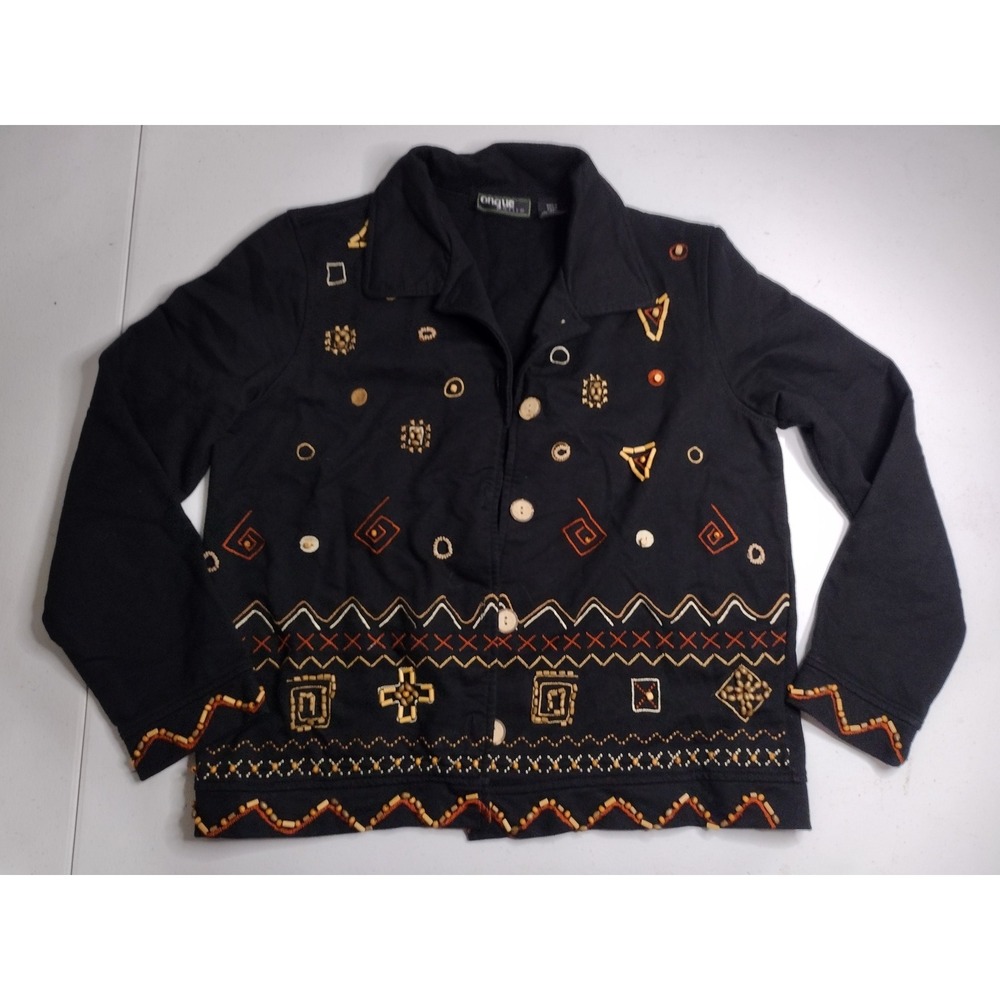 Onque Petite Black‎ Embroidered Beaded Jacket Boho Western Casual Size PS